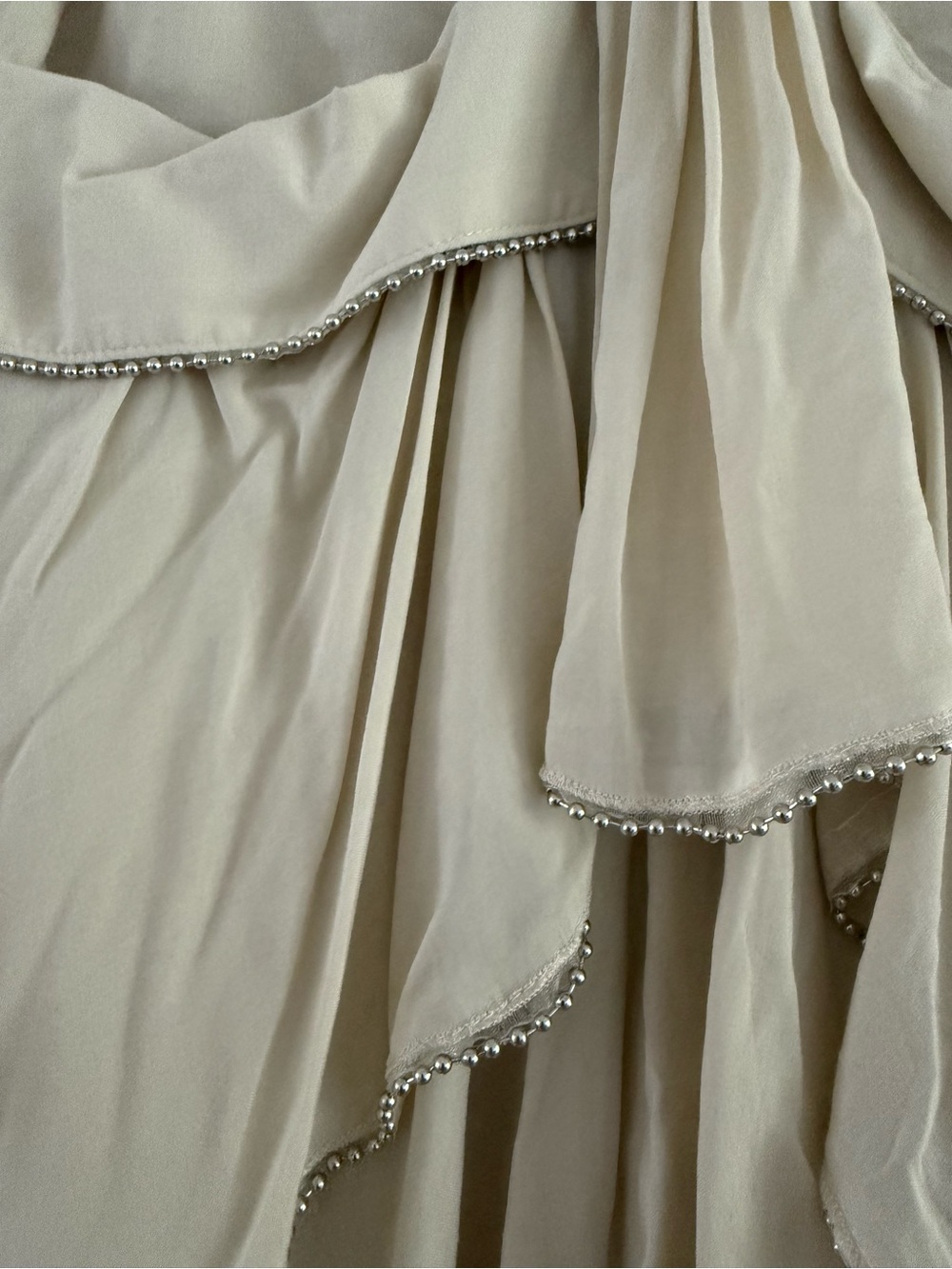 ZARA STUDIO | Ecru Viscose Ruffled Pocket Skirt with Beaded Trim - Picture 7 of 9